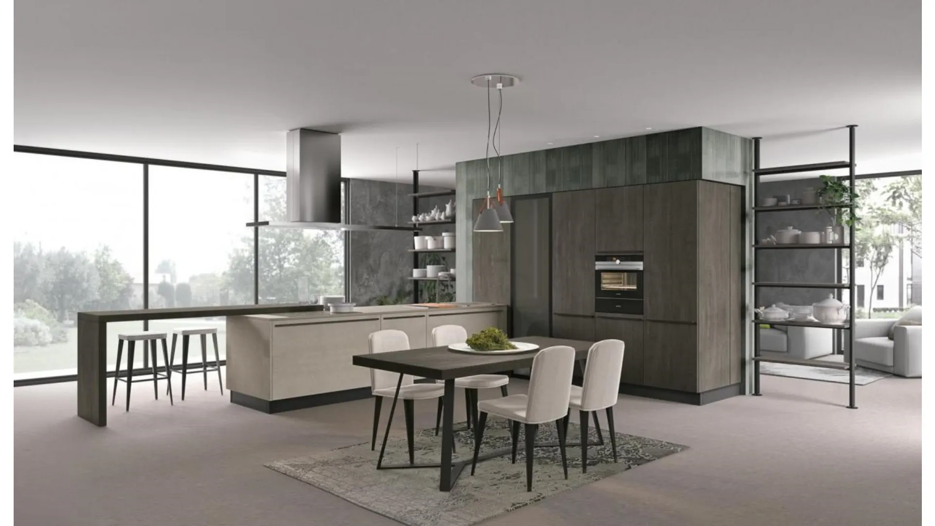 Cucina Moderna con penisola Clover 14 in Rovere e laccato opaco di Lube