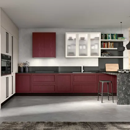 Cucina Moderna con penisola Class 04 in legno finitura laccato Ruggine e Dune di GM Cucine