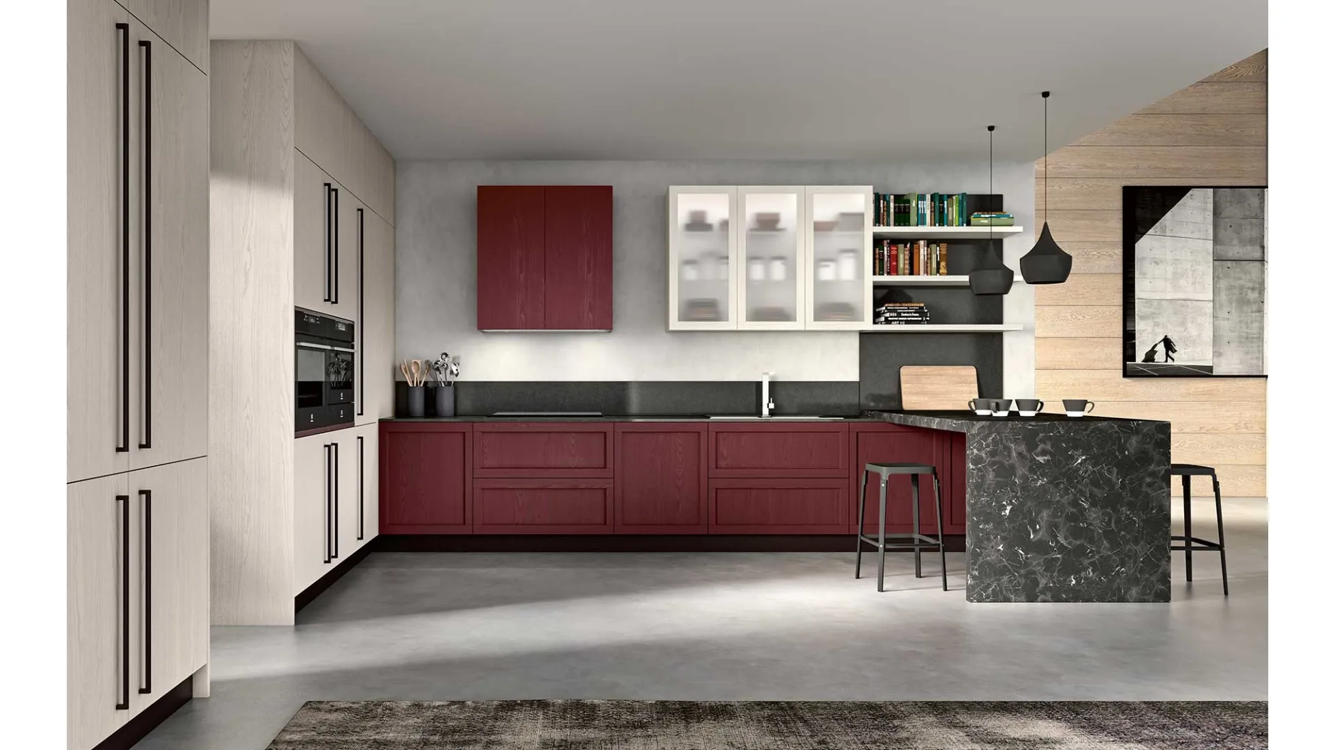 Cucina Moderna con penisola Class 04 in legno finitura laccato Ruggine e Dune di GM Cucine