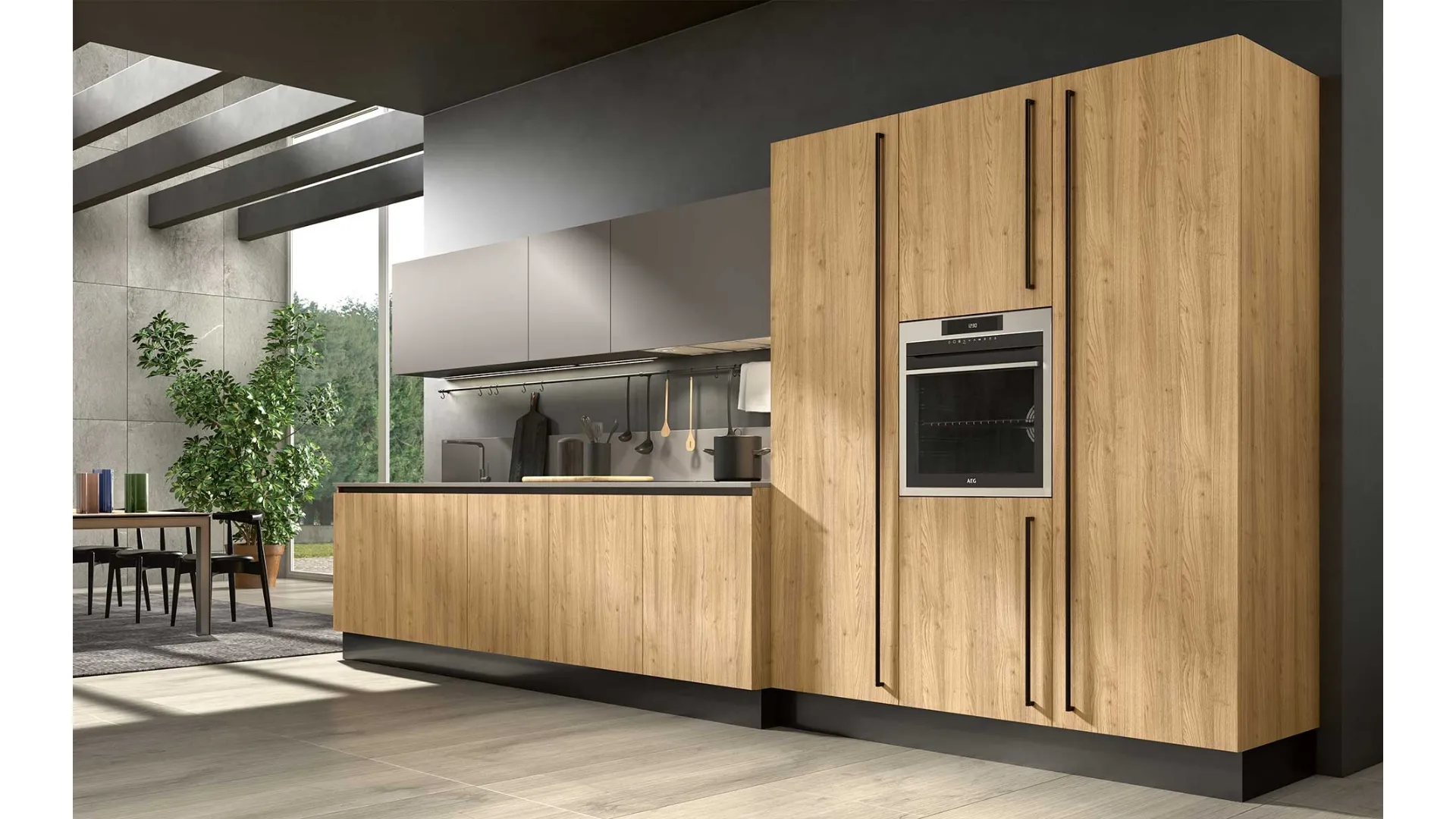 Cucina Moderna lineare Class 06 in legno finitura Rovere nodato di GM Cucine