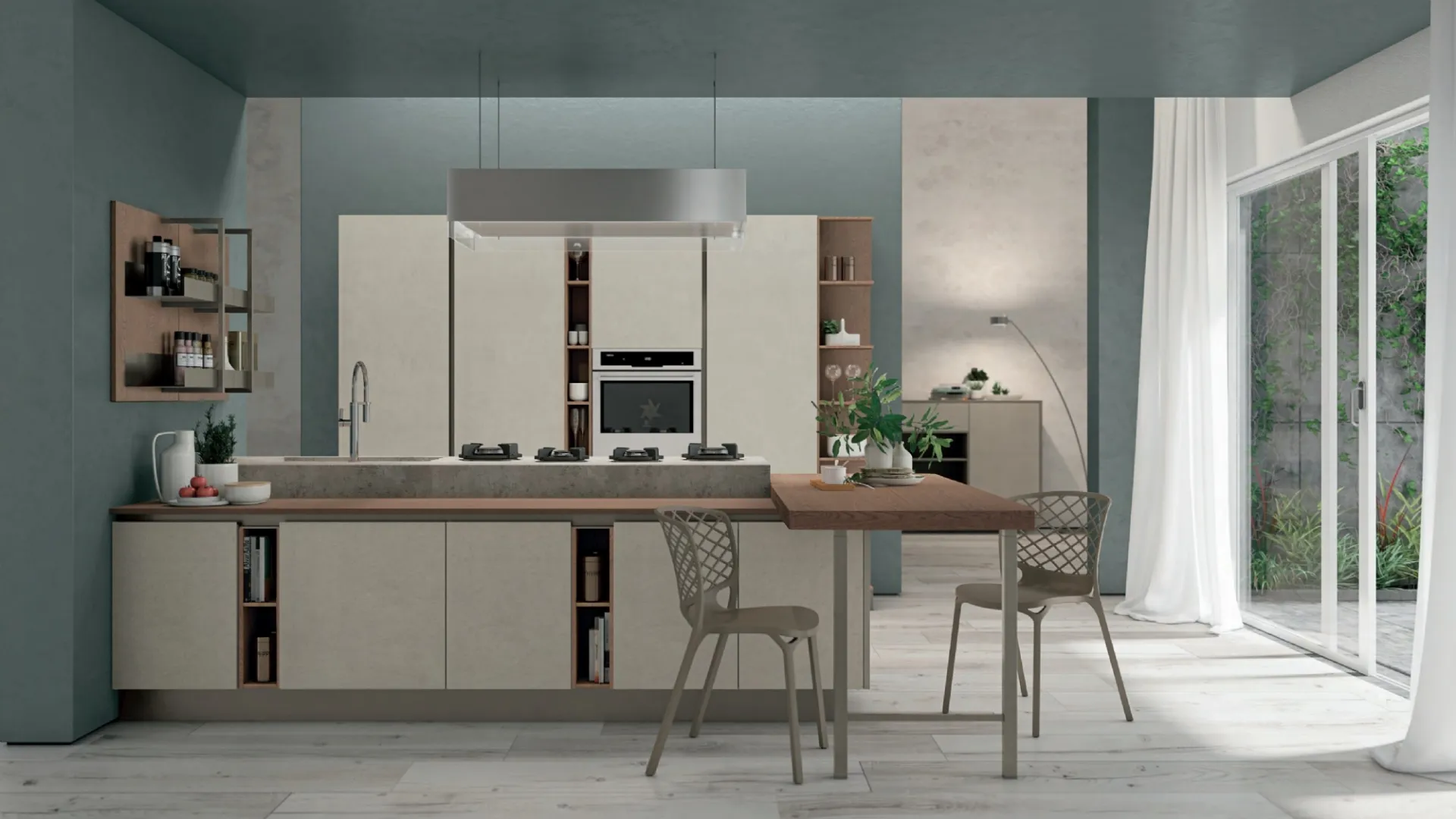 Cucina Moderna con penisola Clover 03 di Lube