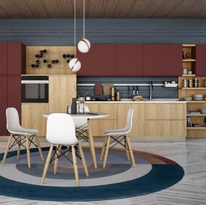 Cucina Moderna lineare Jey Feel 06 Rovere Ortisei e Rosso Cardinale di Creo