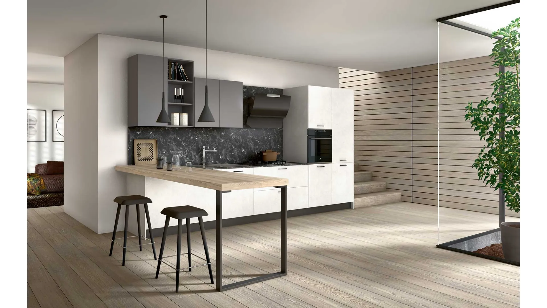 Cucina Moderna con penisola Joy 07 in melaminico di GM Cucine