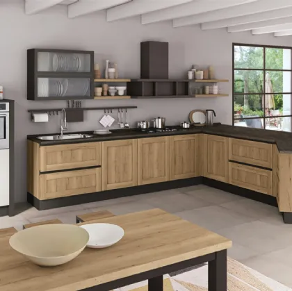 Cucina Moderna con penisola Kyra Telaio 03 finitura Rovere vintage di Creo