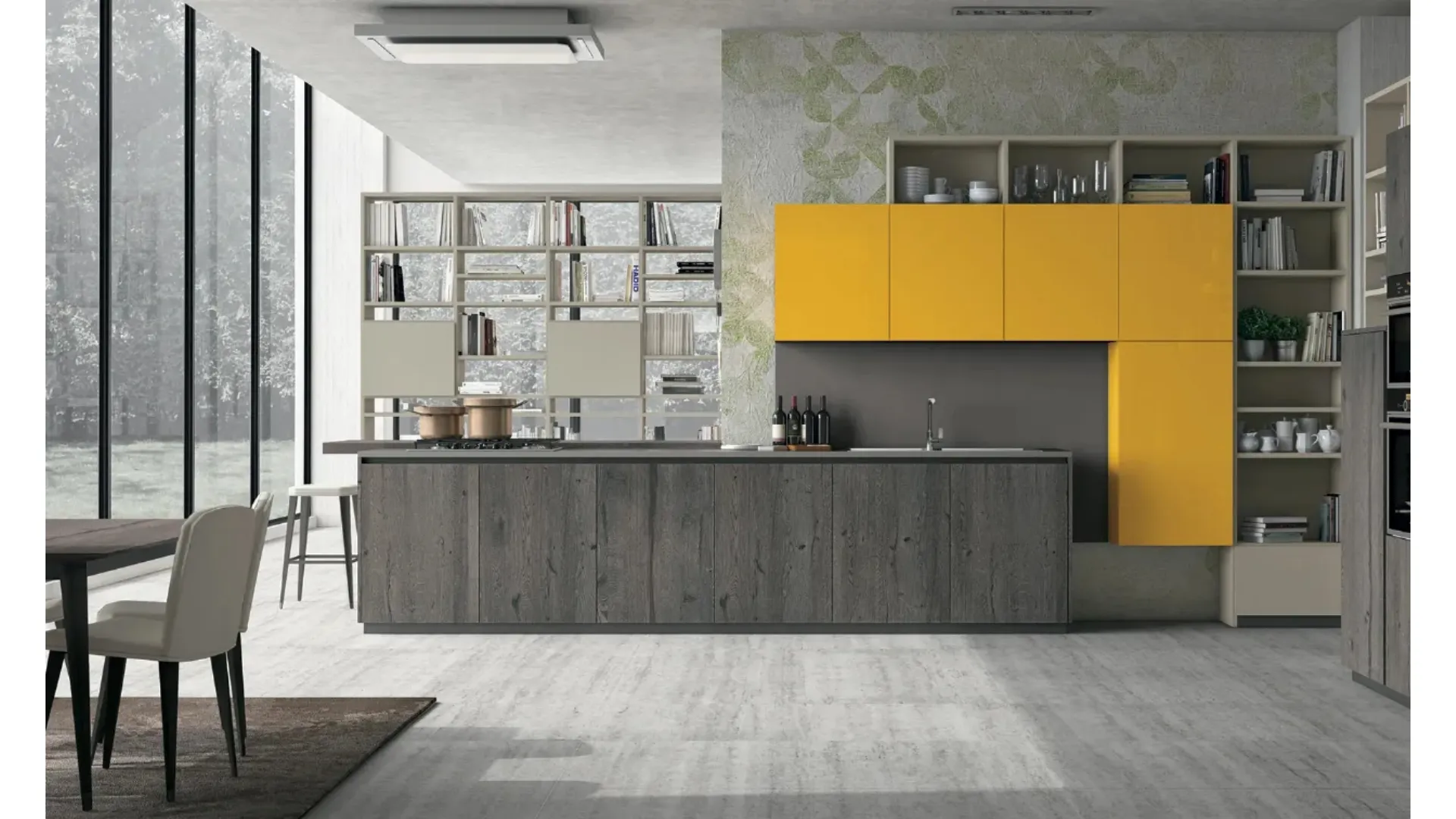 Cucina Moderna con penisola in Rovere e vetro Oltre 04 di Lube