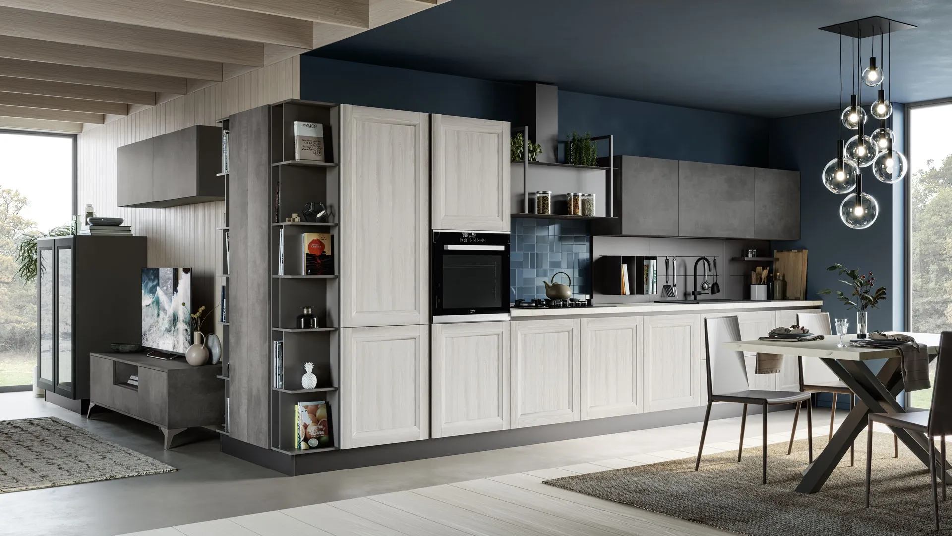 Cucina Moderna lineare Smart 06 finitura Frassino Bianco e Malta Ardesia di Creo