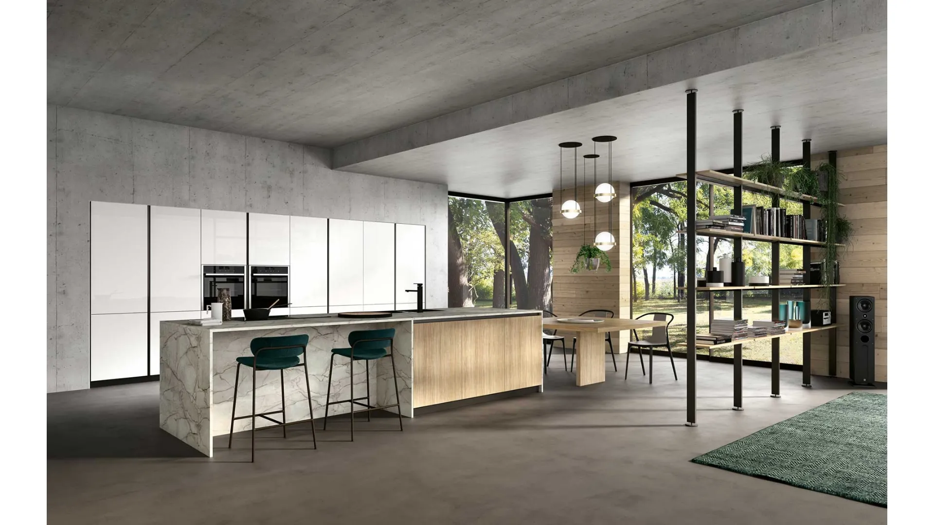 Cucina Moderna con isola Ventidue & XL 11 in materico Rovere Slavonia e laccato Bianco opaco di GM Cucine